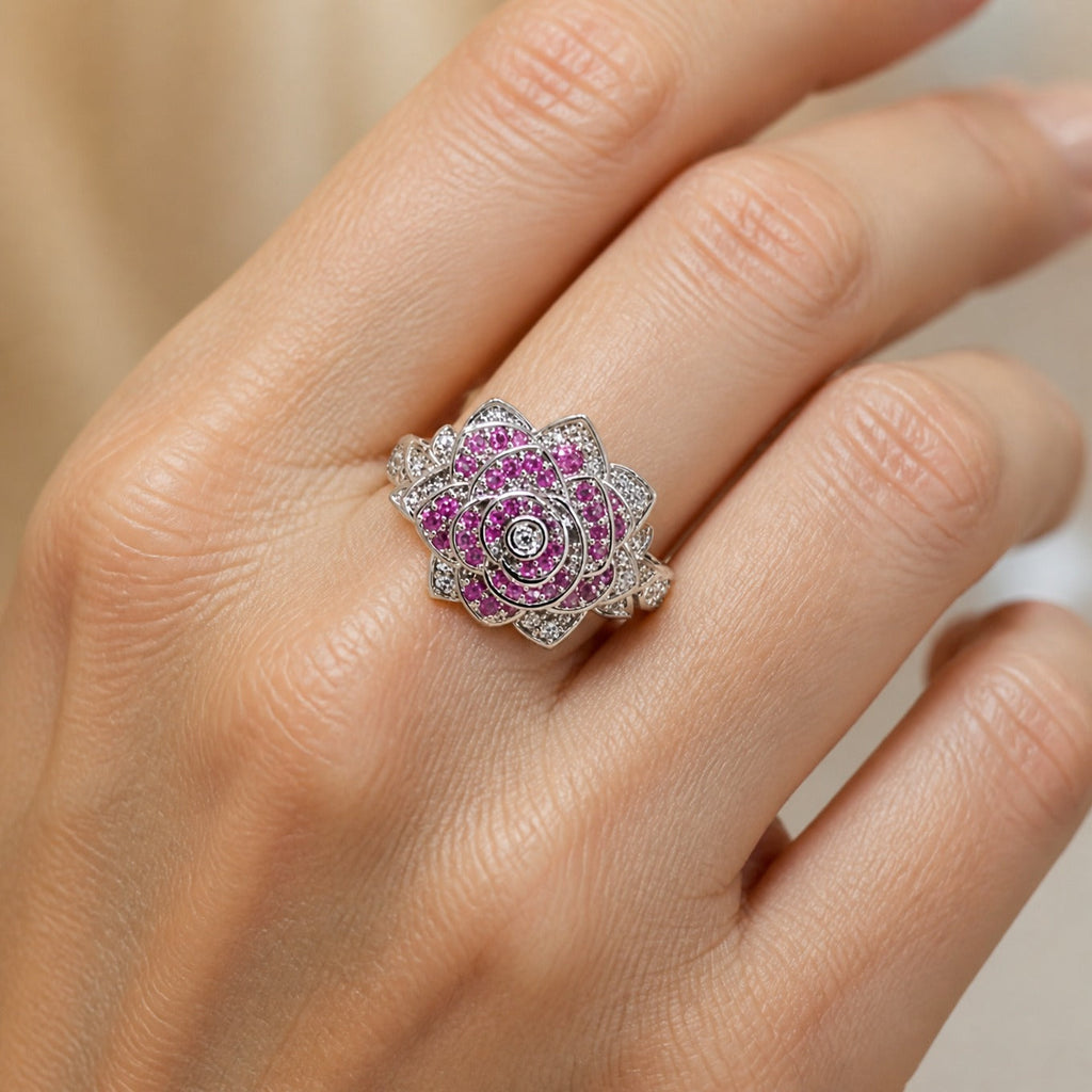 Pink Blossom Silver Ring