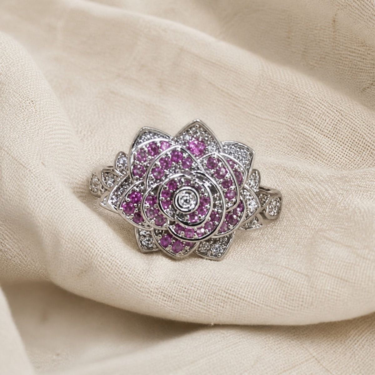 Pink Blossom Silver Ring